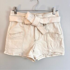 High Waist Cream Shorts with Bow Accent